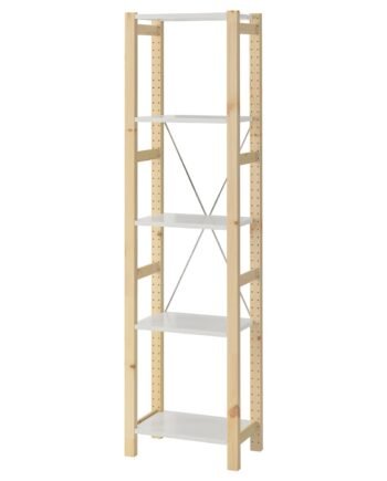 Rustiframe, Shelving unit, pine/metal white, 48x30x179 cm