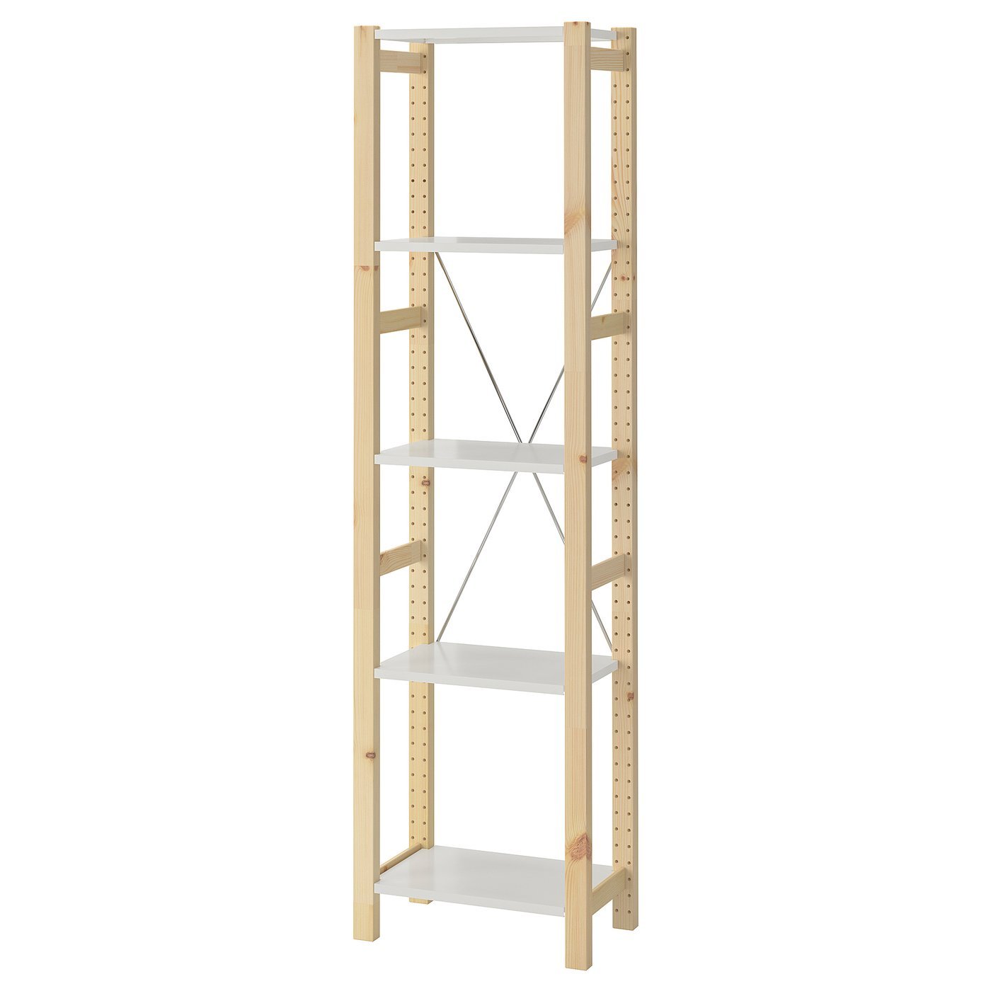 Rustiframe, Shelving unit, pine/metal white, 48x30x179 cm